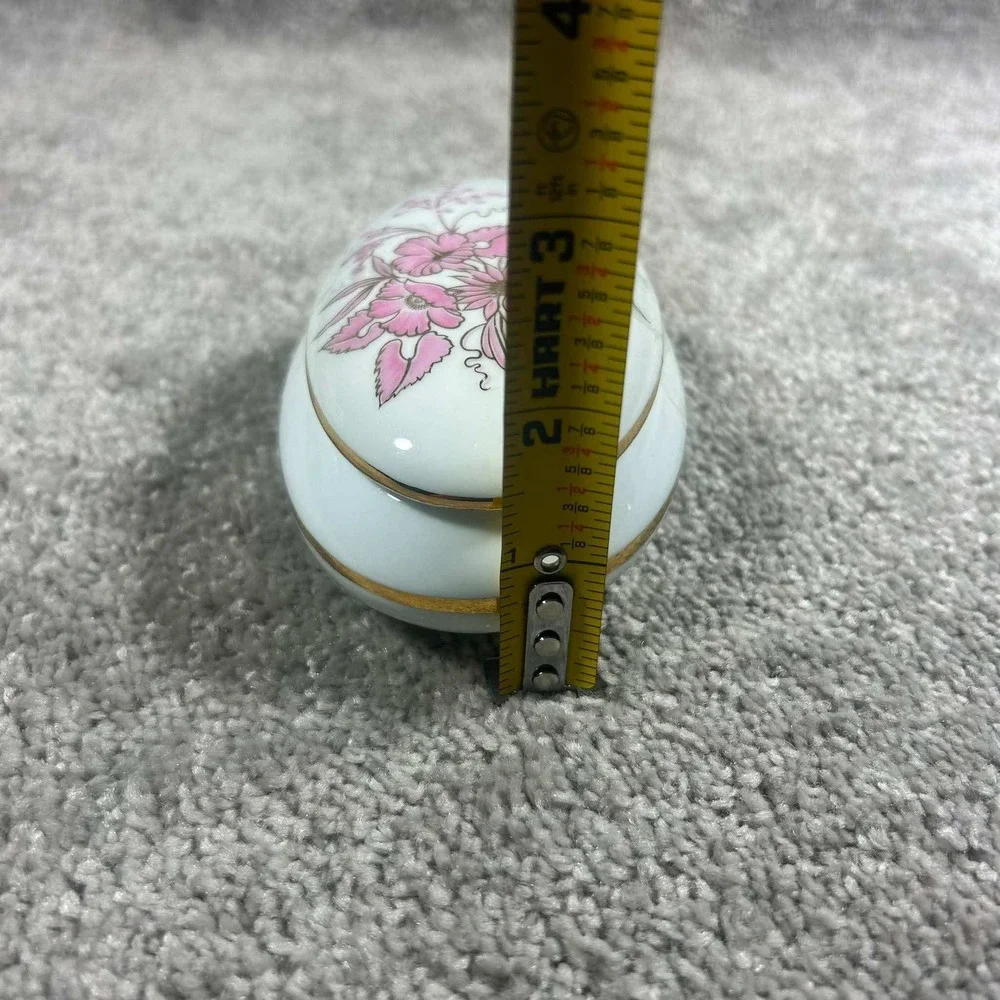 Reutter Porzellan Trinket Box White Pink Floral Bird Gold‎ Trim W Germany OS